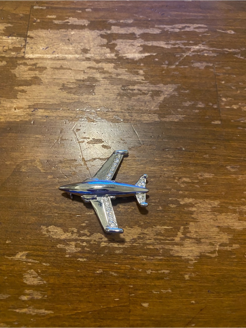 Silver Rhinestone Airplane Pin Brooch - Picture 2 of 3